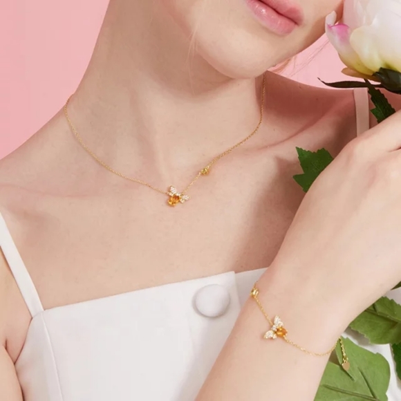 Queen Bee Citrine & Peridot 18K Gold Plated Silver Adjustable Charm Bracelet - Picture 3 of 5